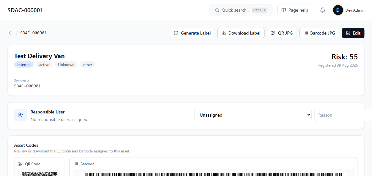 Asset Management screen in AssetMaintainIQ