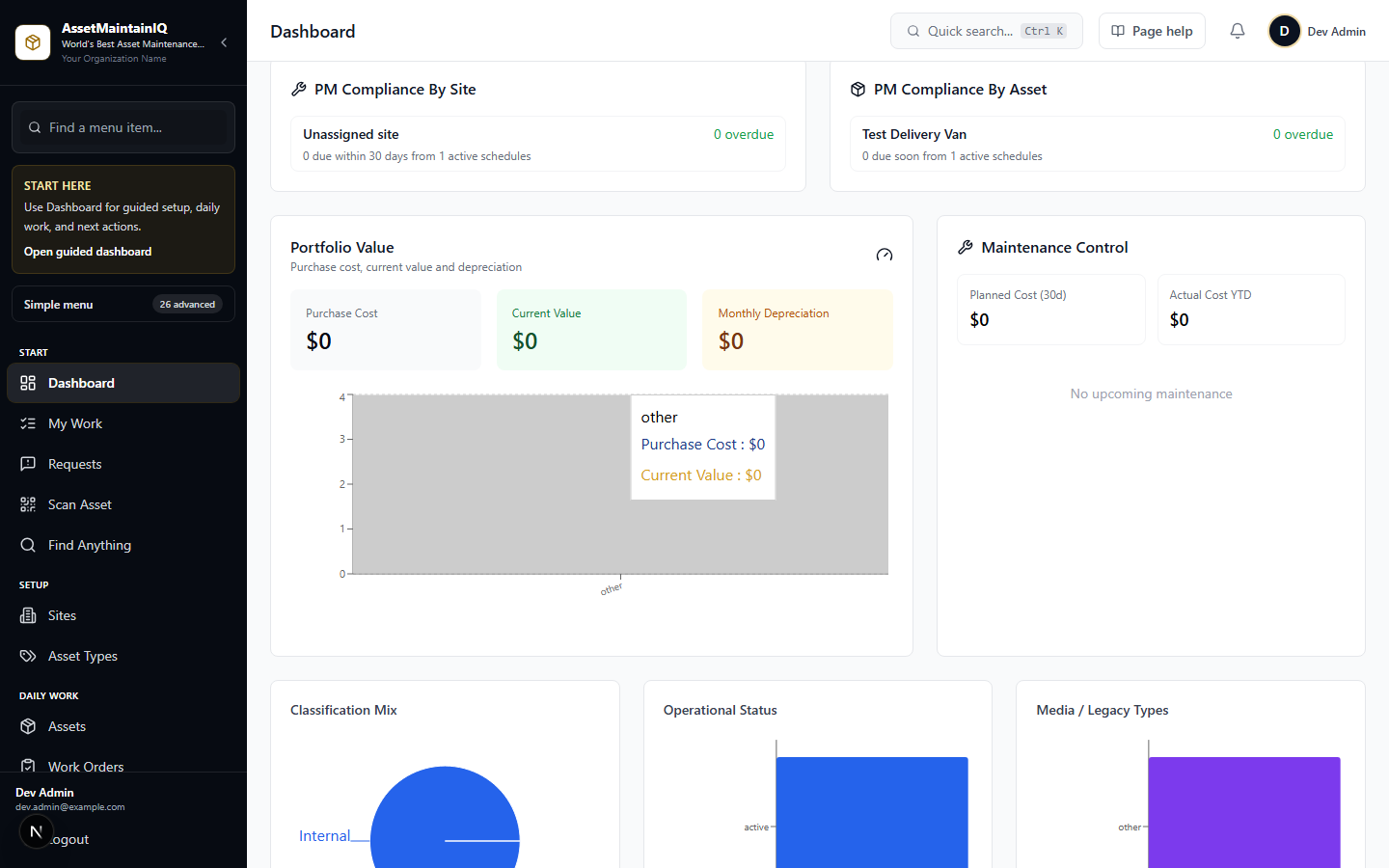 Reporting, Analytics & AI screen in AssetMaintainIQ